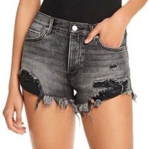 Free People Loving Good Vibrations Black Distressed Cutoff Denim Shorts Grunge